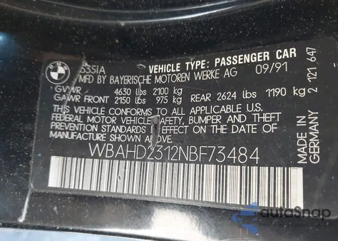 1992 BMW 535 I Automatic z USA, uszkodzony, nr VIN WBAHD2312NBF73484